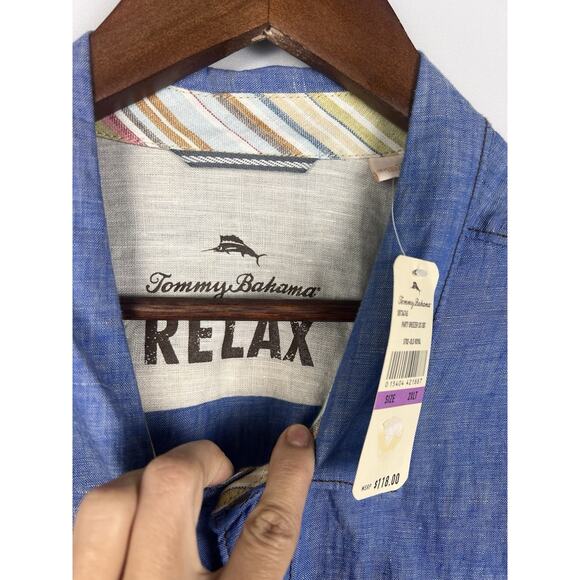 Tommy Bahama Men’s 100% Linen 2XLT Button Front Shirt Blue Chambray Relaxed Fit - Picture 3 of 7